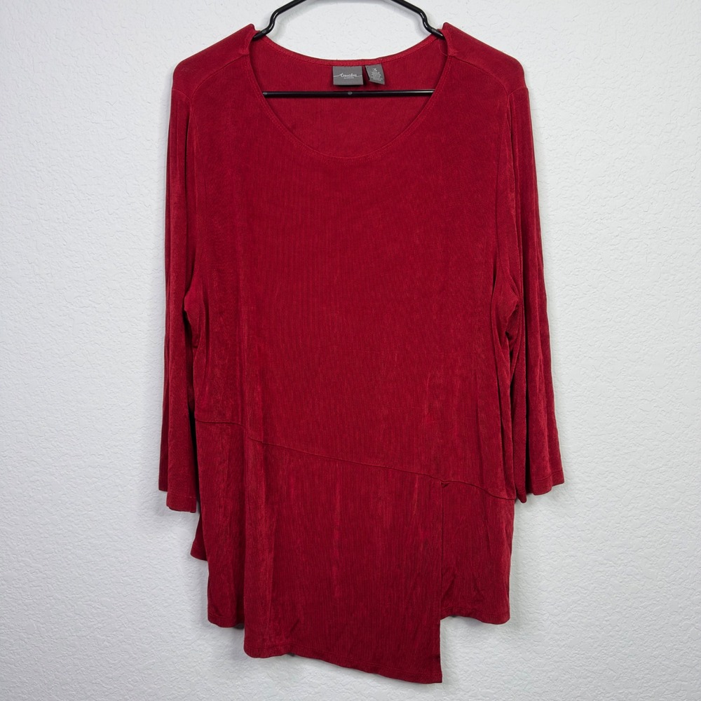 Travelers by Chico's Shirt 3/XL‎ Red Asymmetrical Lageonlook Minimalist Slinky